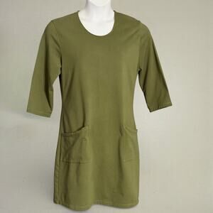 Lulu B Green Shift Dress XL Stretch Knit 3/4 Sleeve Scoop Neck Pockets Resort